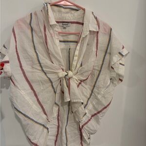 Madewell White Shirt with Red and Blue Stripes